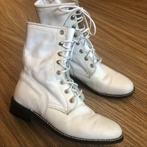Vintage White Leather Lace Up Boots